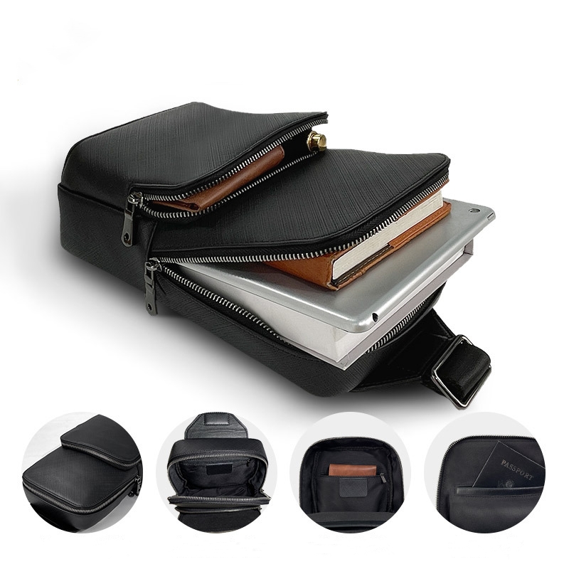 Genuine Leather Backpack - Fashion Design Black Men's Sling Chest