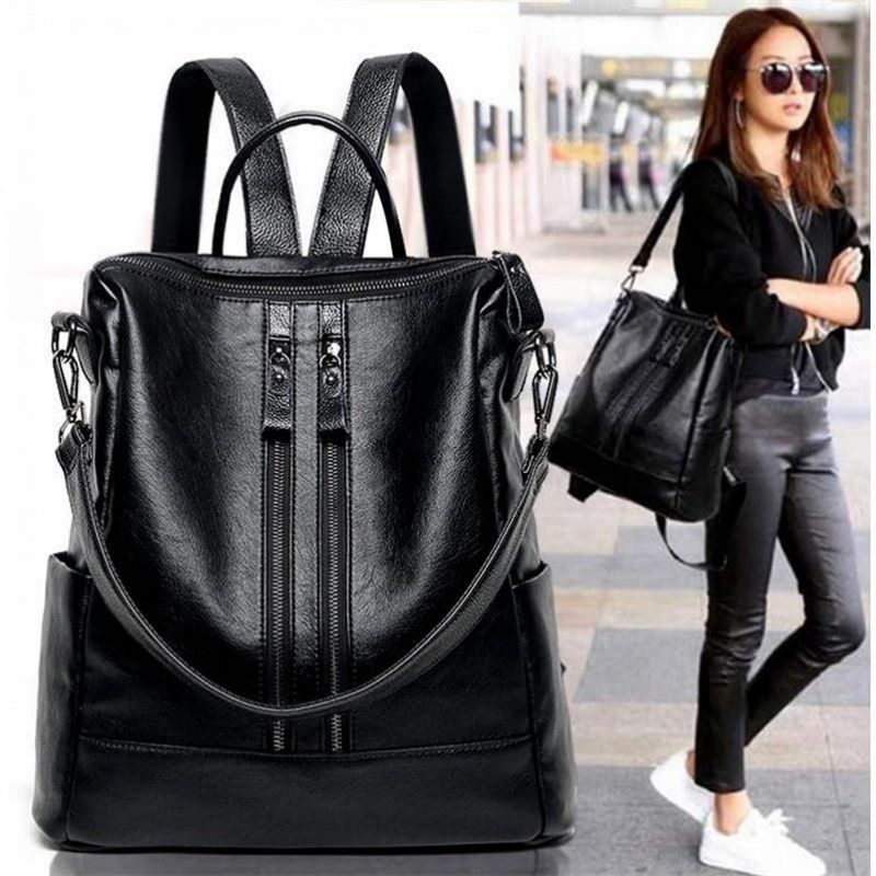 Genuine Leather Backpack - Women Soft Leather Backpack School Black