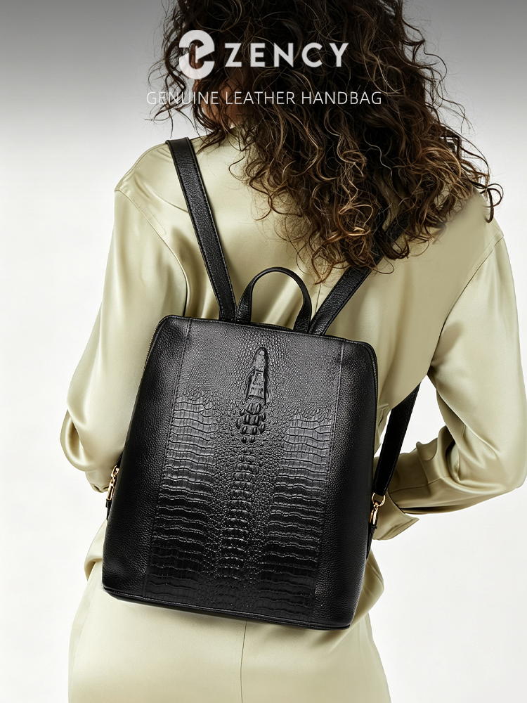 Genuine Leather Backpack - Zency Women's Crocodile Leather Backpack 100%